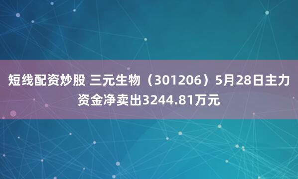 短线配资炒股 三元生物（301206）5月28日主力资金净卖出3244.81万元